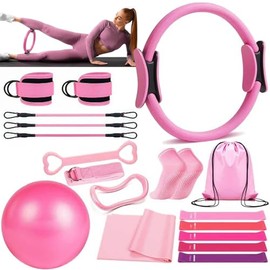 18 en 1 Pilates Kit, Kit de Pilates en Casa, Equipo Pilates, Aro Pilates, Pelota Pilates y Bandas de Resistencia, Ldeal para Entrenamiento de Piernas,