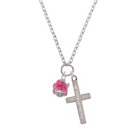 Delight Jewelry Hot Pink Hibiscus Flowers Spinner - Everlasting Love Engraved Cross Zoey Necklace, 28"