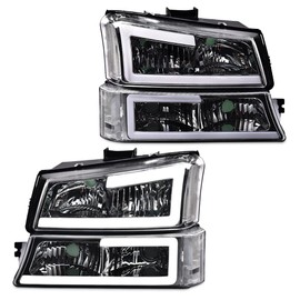 GRAND ORANGE LED DRL Headlight Assembly Compatible with Chevy Silverado/Avalanche 1500 2500 3500 HD Models 2003-2006 Headlamp Smoky lens Chrome Housing Amber Reflector