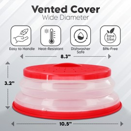 Microwave Cover for Food, Collapsible Microwave Splatter and Plate Covers Easy Grip Lid and Food Strainer, BPA Free and Dishwasher Safe, 10.5", Red - By Rampro