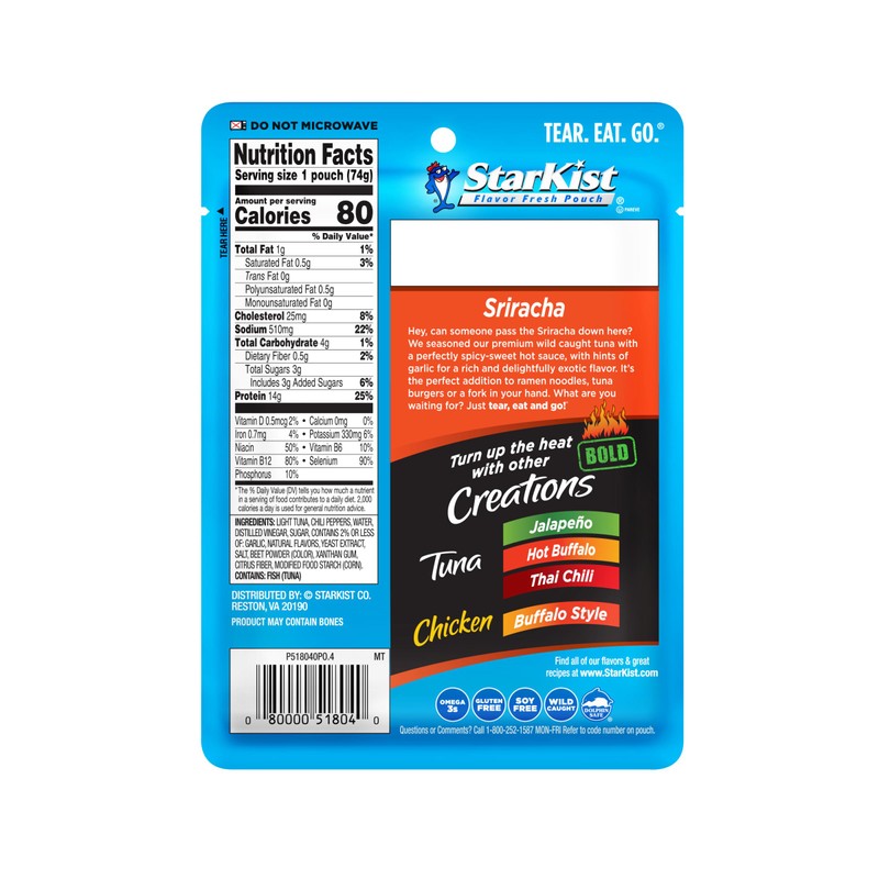 StarKist Tuna Creations BOLD, Sriracha, 2.6 Oz, Pack of 24