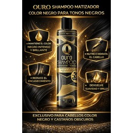 OURO Shampoo Matizador Toning para Mantenimiento de Color Castaño Oscuro Negro 300ml