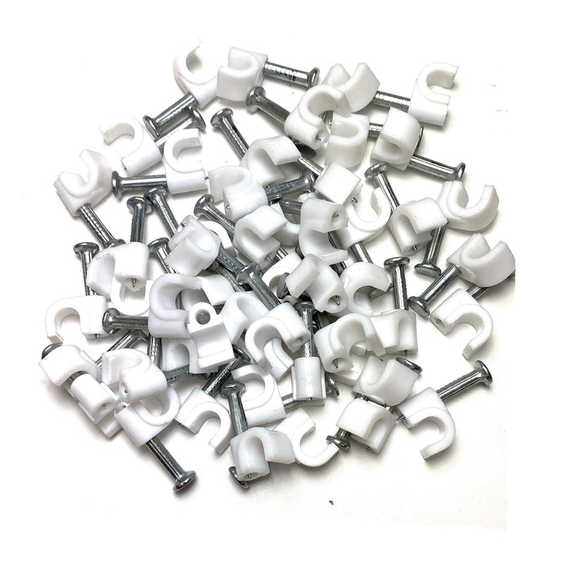 Round White Cable Clips 7mm with Fixing Nails - Packs