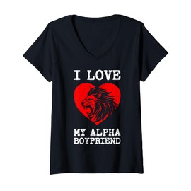 Women's I Love My Alpha Boyfriend I Heart My Alpha Boyfriend V-Neck T-Shirt, black