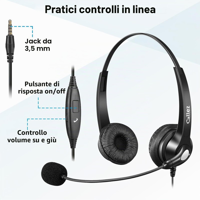 Cuffie 3,5mm per Telefono Cellulare con Microfono Cancellazione del Rumore