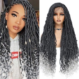 ROSEBONY 36" Full Lace Goddess Faux Locs Wig for Black Women Premium Hand-Braided Japanese Synthetic Fiber Wigs with Baby Hair Glueless Design Goddess Inspired Style Wigs with Curly Ends
