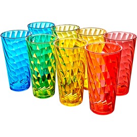 Amazing Abby Glacier - 18-Ounce Plastic Tumblers (Set of 8), Plastic Drinking Glasses, Mixed-Color High-Balls, BPA-Free, Shatter-Proof, Dishwasher-Safe