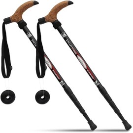 Aluminum Alloy Quick Lock Trekking Pole Anti-Shock Walking Stick Adjustable Cane Crutch for Mountains Trekking Hiking,Ultralight Collapsible with Cork Grips Tungsten Tips (Pair of Hiking Poles) Black