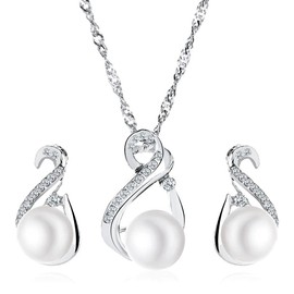 Juego de joyas de perlas de imitación cultivadas de agua dulce, collar con colgante de perla de lágrima de marfil con circonitas cúbicas y perlas de boda para novias y damas de honor, Metal, Metal,