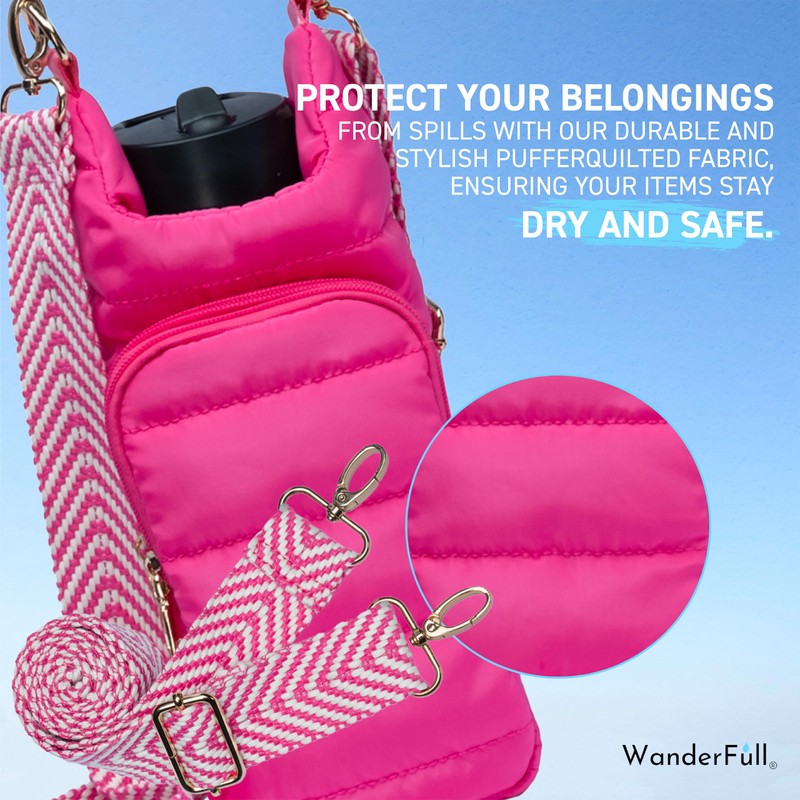 WanderFull Crossbody HydroBag | Quilted Water Bottle Carrier & Strap