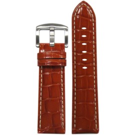 Panatime 18mm Panatime Lt. Brown Leather Glossy Watch Band w/ Gator Print & White Stitch