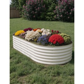 GarveeLife 10x4x1.5Ft Oval Galvanized Steel Raised Garden Bed - Durable Outdoor Metal Planter Box for Vegetables, Flowers, Herbs - Rust-Resistant, Easy Assembly, Beige