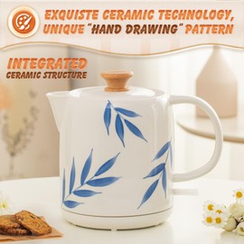 LONGSEED 1.0-Liter Ceramic Electric Kettle, 1000W Rapid Boil, Tea Kettles Pot & Hot Water Boiler For Coffee & Tea, Teapot Auto Shut-Off, Boil-Dry Protection