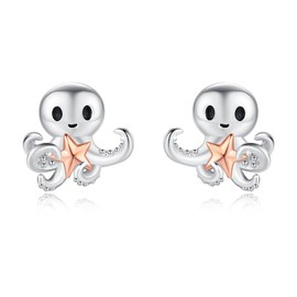 ABIGY Octopus Earrings 925 Sterling Silver Octopus Stud Earrings Octopus Jewellery Gift for Women Girls, Sterling Silver