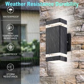 WISELUME Up and Down Outdoor Wall Light, RGB Color Changing wall Lights,App&Voice Control, ETL Listed, Black Square Design, House wall Sconce 6500K, Outdoor Exterior Lights for Porch, Garage