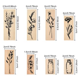 Pack of 8 Plant Pattern Stamps, Vintage Wooden Stamps for Crafts, Wooden Stamp with Natural Plant Patterns, Natural Flowers Wooden Stamps for Crafts, Gift Tags, DIY Photo Albums, Scrapbooks