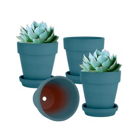 vensovo 6 Inch Steel Blue Terracotta & Clay Pots for Plant with Saucer - 4 Pack Medium Terra Cotta Planter with Drainage Hole, Flowerpot for Indoor Outdoor Plants, Crafts, Wedding Favor