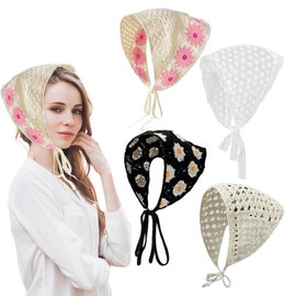 4 PCS Crochet Bandanas Headscarf, Hollow Crochet Bandanas Headbands Cotton Knit Triangle Headband Vintage Hair Bandana for Women and Girls Hair Kerchief Styling Decor