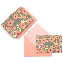 Lady Jayne Pink Floral & Gold Foiled Leaves Thank You Notes Greeting Card Notecard Boxed Set of 12 Blank Cards & Envelopes