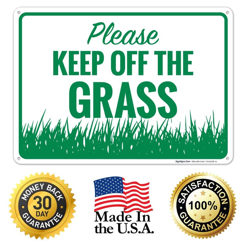 Horizontal Please Keep Off The Grass Sign, 10x14 Inches, Rust