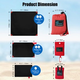 Odoland Picnic Blanket 110 x 160 cm Pocket Blanket Waterproof Heatproof Sandproof Thin Ground Sheet - Lightweight Foldable Beach Mat for Outdoor Camping, Travel, Hiking, Picnic for 1-2 People