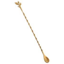 AnSaw Gold 10-Inch Stainless Steel Cocktail Spoon with Leaf Handle - Perfect for Mixing & Layering Drinks in Tall Cups, Bar & Shakers - Durable Long Handle Bar Stirrer,1-Pieces