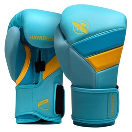 Hayabusa T3 Boxing Gloves for Men and Women Wrist and Knuckle Protection, Dual-X Hook and Loop Closure, Splinted Wrist Support, 5 Layer Foam Knuckle Padding - Blue/Yellow, 14oz