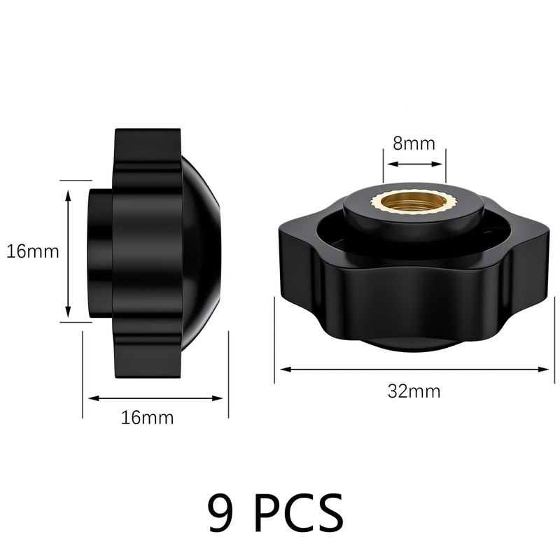 9 PCS Hex Clamping Nuts Knob,Star Shape Handle Nuts (M8)