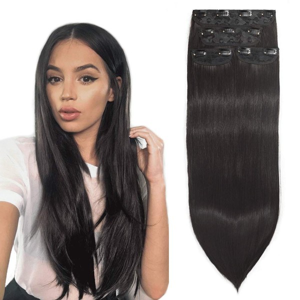 DOCUTE Black Brown Thick Hair Extensions Clip In For Women 4 Pieces, Deep Darkest Brown 22 Inch Full Head Long Straight Clip In On Hair Extensions Classic Hair Piece (22 Inch, Black Brown - Straight)