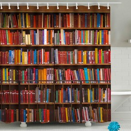 FAITOVE Library Bookcase Shower Curtain Sets Fabric, Polyester Waterproof Bathroom Decor Accessories with Hooks 71"(W) x 71"(H)