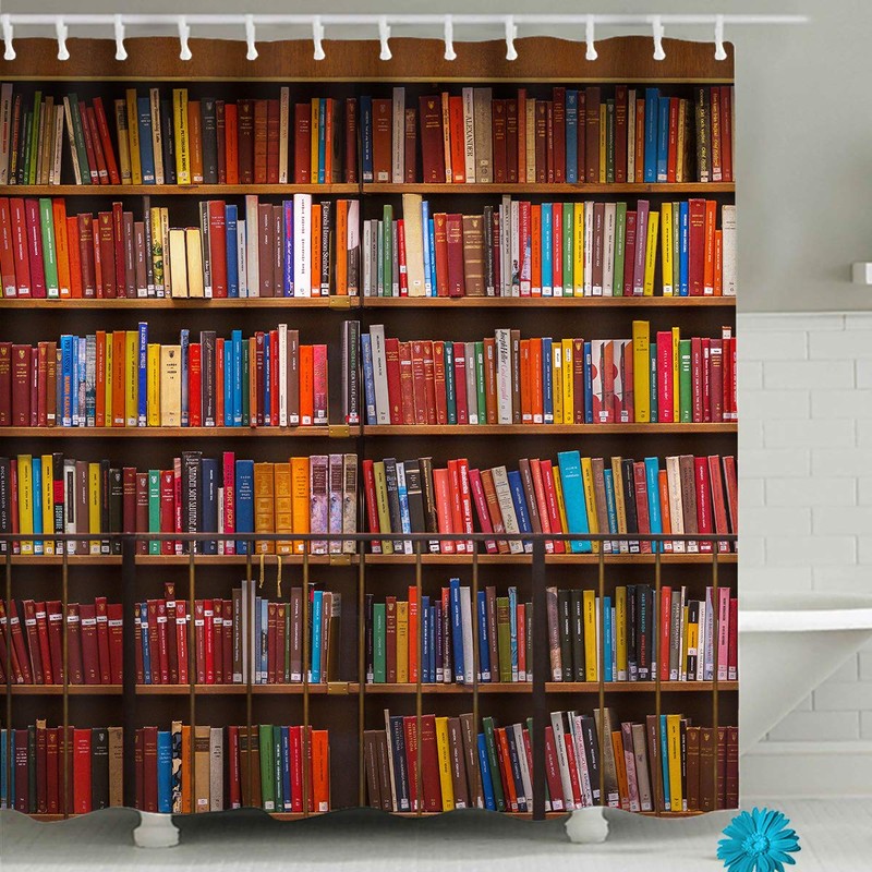 FAITOVE Library Bookcase Shower Curtain Sets Fabric, Polyester Waterproof Bathroom