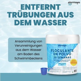 Flocculant for Pool Concentrate, 29 Weeks, Turbidity Remover for Small Pools and Hot Tubs, Clarifier for Transparent Water, Vegan Natural Product, Safe for the Whole Family