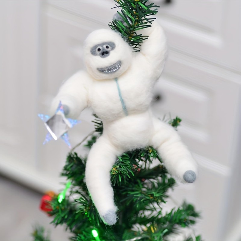 Christmas Tree Topper, Poseable Handmade Abominable Snow Monster Ornament, Funny