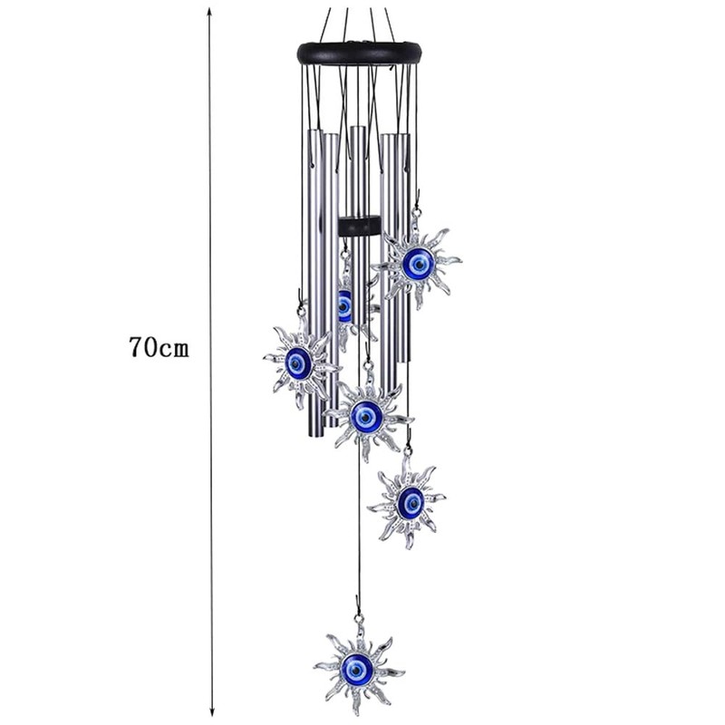 Blue Evil Eye Heart Wind Chimes, Metal Tubes Hanging Ornaments,