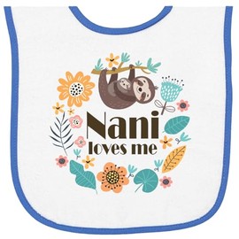 inktastic Nani Loves Me Granddaughter Sloth Baby Terry Cloth Bib White and Royal 46b91