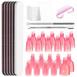 Rustark 30Pcs Gel Nail Remover Tools Kit Includes Pink Nail Remover Clips for Hands and Toes, Nail Cuticle Pusher, Scraper, Cotton Pads, Files, Buffer Block, Brush