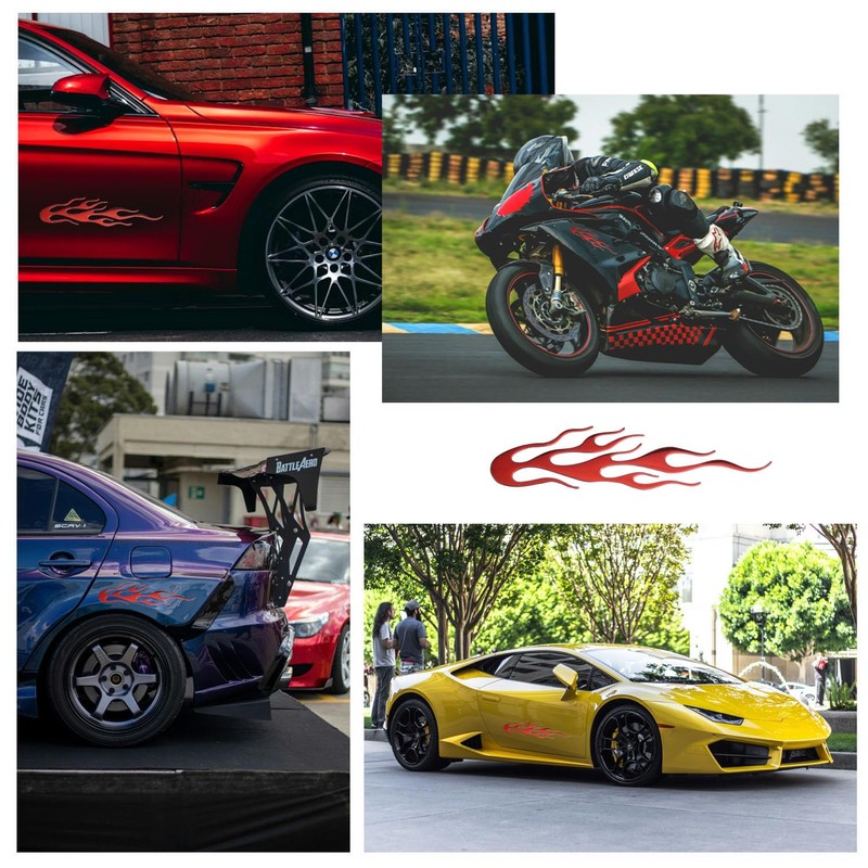 3 Pcs Red Flame Reflective Sticker Decal for Cars Motorcycle