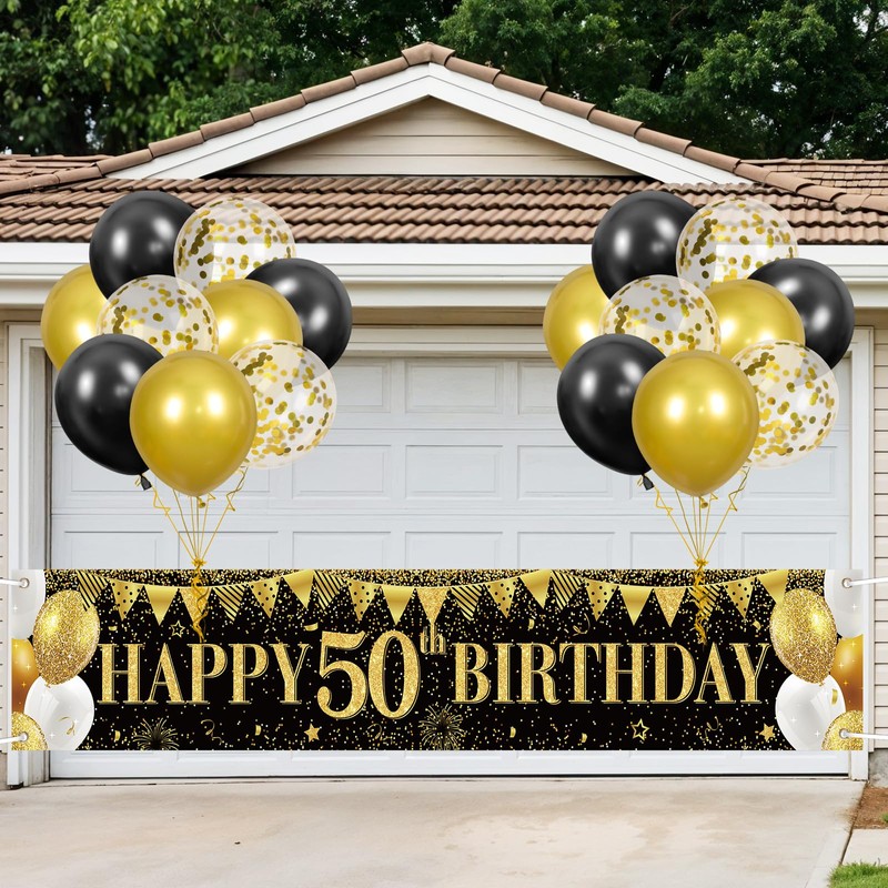 50th Birthday Yard Signs with Banner Black Gold 50th Birthday