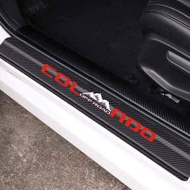 MAXMILO 4Pcs Door Sill Protector Reflective Carbon Fiber Leather Sticker Decoration Door Entry Guard Accessories Compatible with Colo4x4rado Off Road (Red)