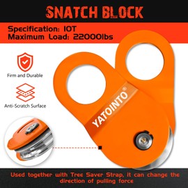 YATOINTO Off Road Recovery Kit 10 Ton Heavy Duty Snatch Block Pulley, Tree Saver Strap 3" x8' and 2pc Soft Shackle 1/2"x22" Recovery Winch Accessories for Car Truck SUV ATV