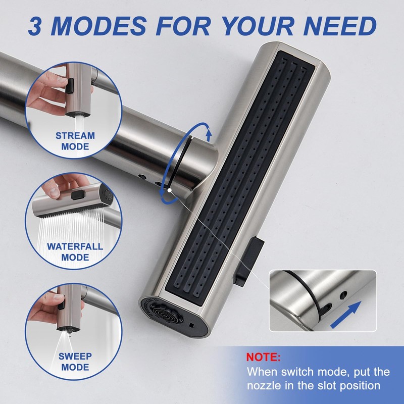 GIMILI Kitchen Faucet with Pull Down Sprayer Brushed Nickel Waterfall