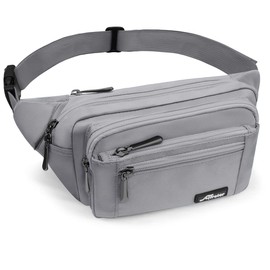 HNOOM Bum Bag for Men and Women Fashion Belt Bag with Rain Cover Large Neck Pouch Nylon Men's Sports Bag Outdoor Travel Hiking Running Jogging Dog Training, gray, Leisure