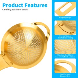 Snailhouse Small Fine Mesh Strainer, 3.15 Inches Stainless Steel Mini Metal Tea Matcha Juice Strainer Sifter Sieve with Handle for Kitchen, Gold