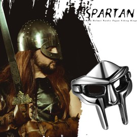 Flongo - Classic Men's Ring Helmet Rings with Spartan Mask Face Mask with Roman Gladiator Helmet MF Doom Ring Viking, Steel