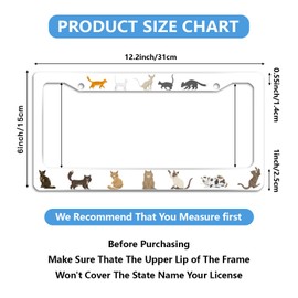 Cute Cat License Plate Frame Animal Action License Plate Holder Stainless Steel Auto Parts Decoration with Screws License Plate for Men Women 12x6 Inch