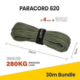 Brotree Paracord 4mm 30M 9 Strands 100% Nylon Rope Type 3 Parachute Cord for Survival, Outdoor, Bracelet, DIY - 280kg Breaking Load (Army Green)