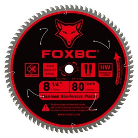 FOXBC 8-1/4 Inch Metal Cutting Table Saw Blade 80-Tooth TCG for Aluminum, Copper, Plastic, Brass, Fiberglass with 5/8-Inch Arbor