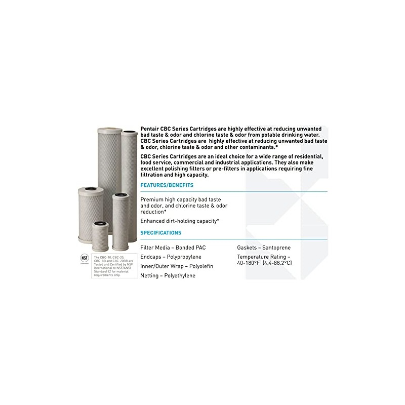 Pentair Pentek CBC-10 Carbon Water Filter, 10-Inch, Under Sink Carbon