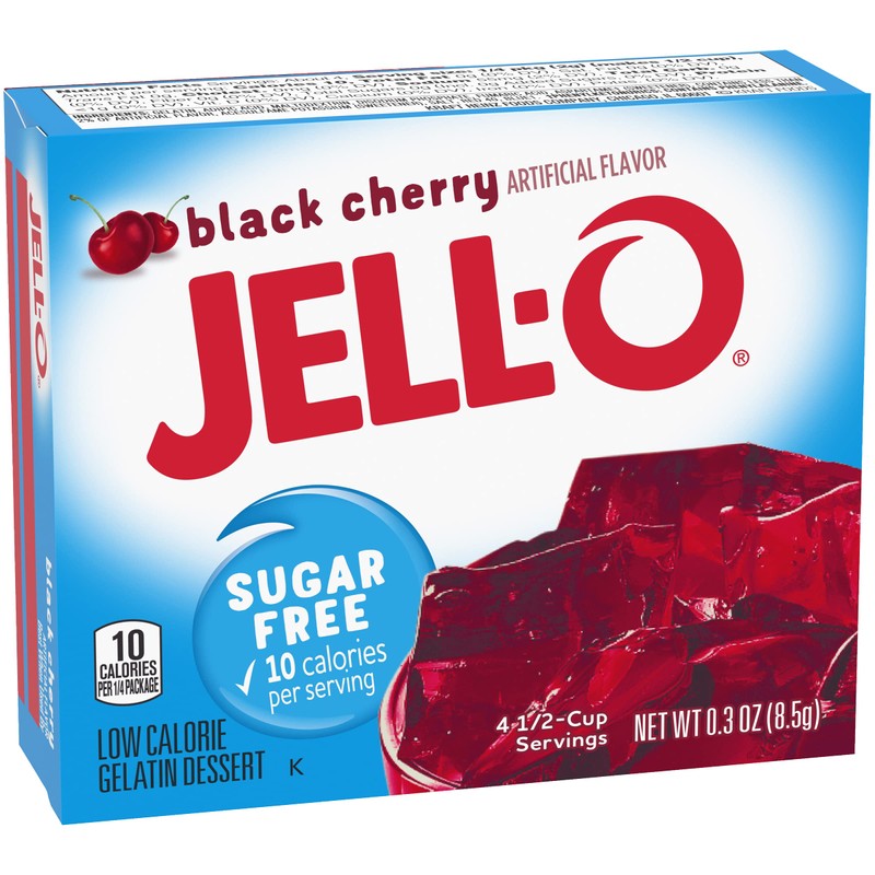 Jell-O Sugar-Free Gelatin Dessert, Black Cherry, 0.30-Ounce Boxes (Pack of