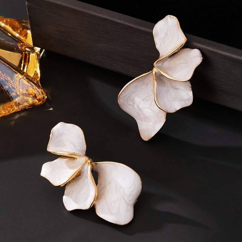 White Flower Earrings for Women Irregular Petal Earrings Floral Statement